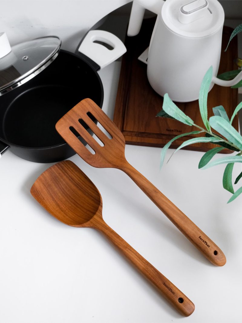 Teak Spatula Set of 2 – Solid & Slotted