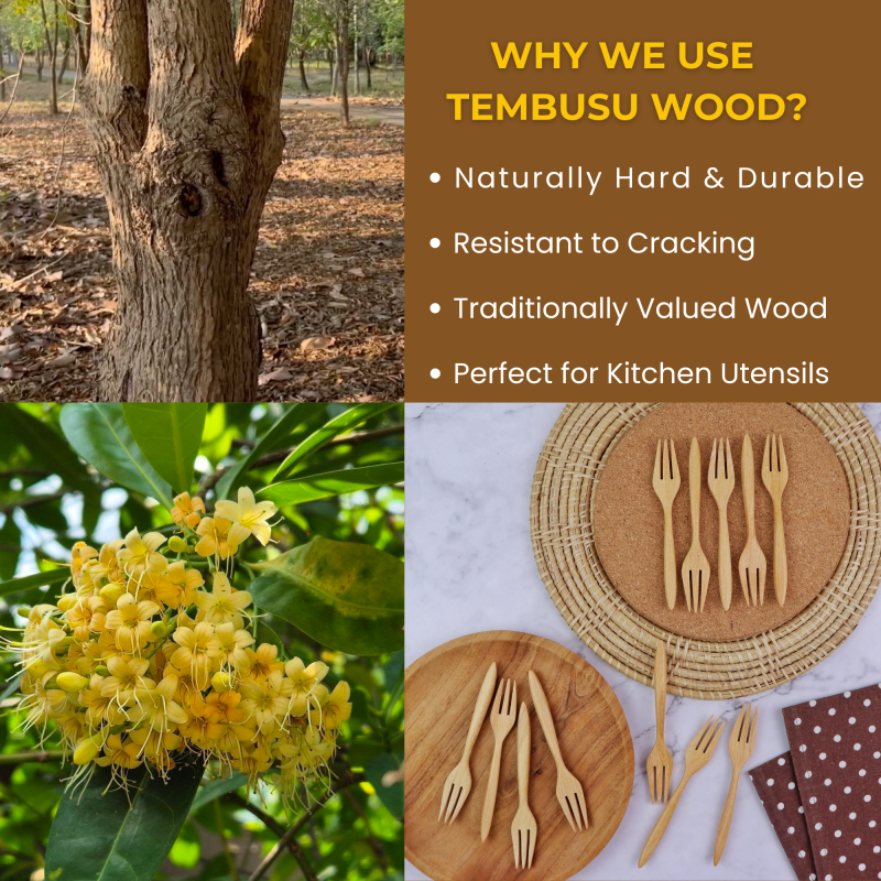 2 Wooden fork mini Tembusu Wood Mini Forks, 5.1 Inch (6 Pcs)