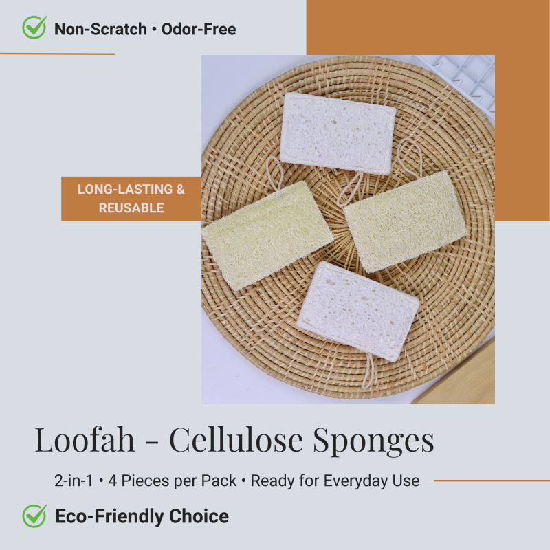 3.Loofah Sponges 2-in-1 Natural Organic Dish Sponges, Pack of 4 – Loofah & Cellulose
